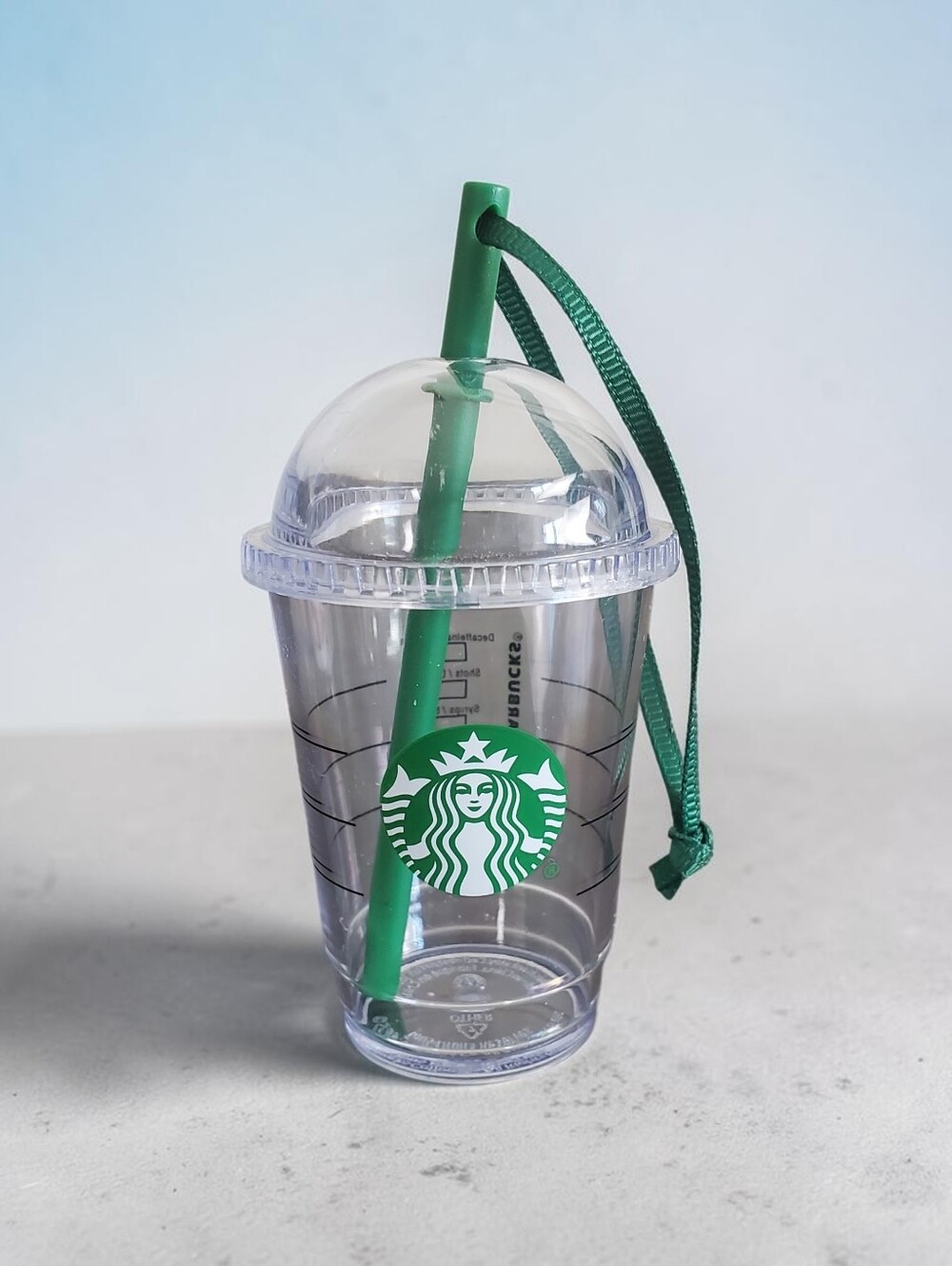 Starbucks Frappuccino Cold Cup Holiday Ornament Clear Dome Lid